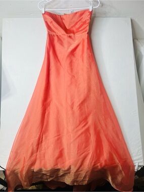 Vintage Y2K Scene pink coral orange strapless maxi formal prom evening dress